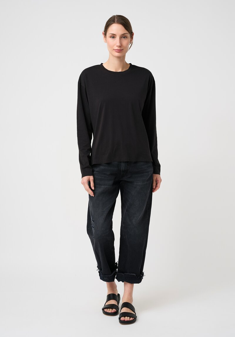 Lauren Manoogian Pima Cotton Fine Long Sleeve Crew Neck Tee in Black
