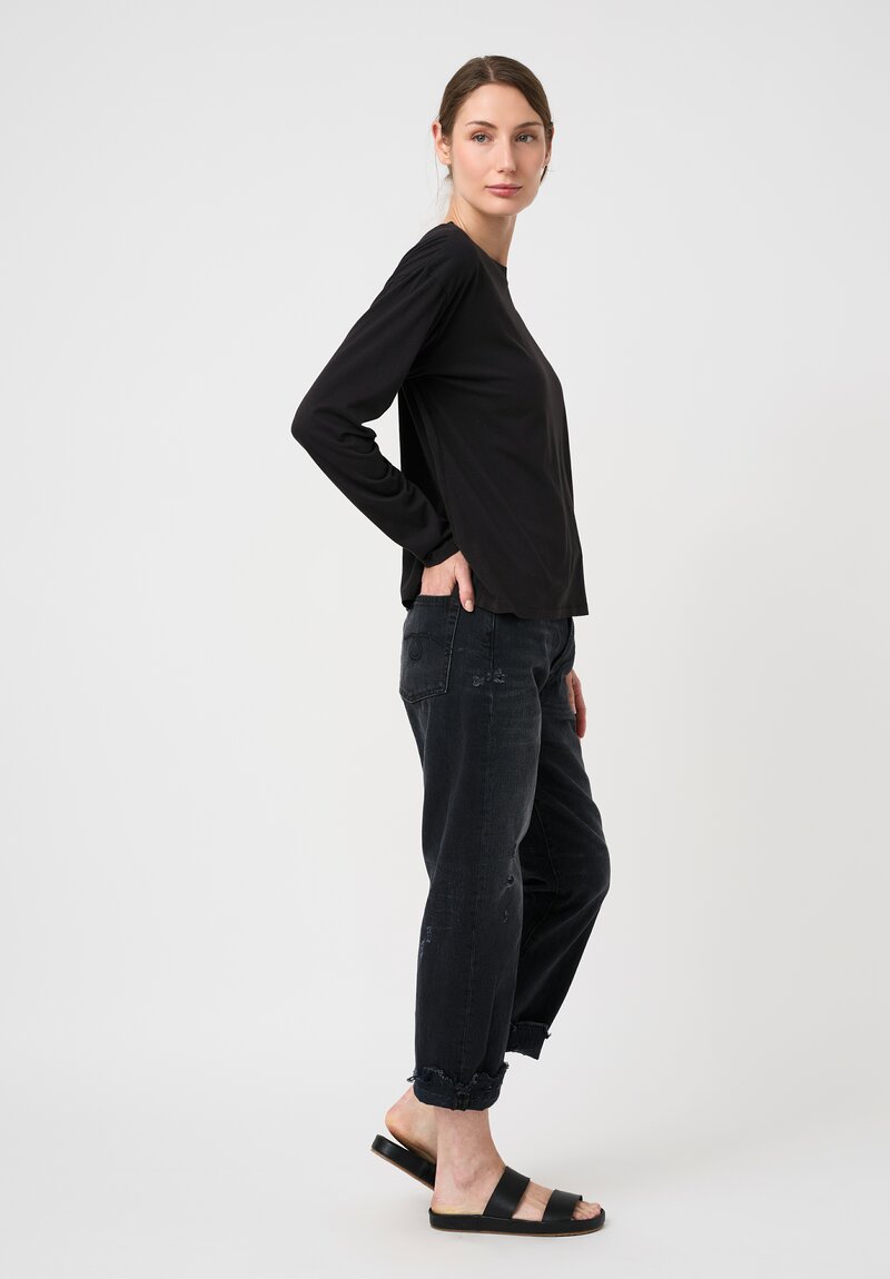 Lauren Manoogian Pima Cotton Fine Long Sleeve Crew Neck Tee in Black
