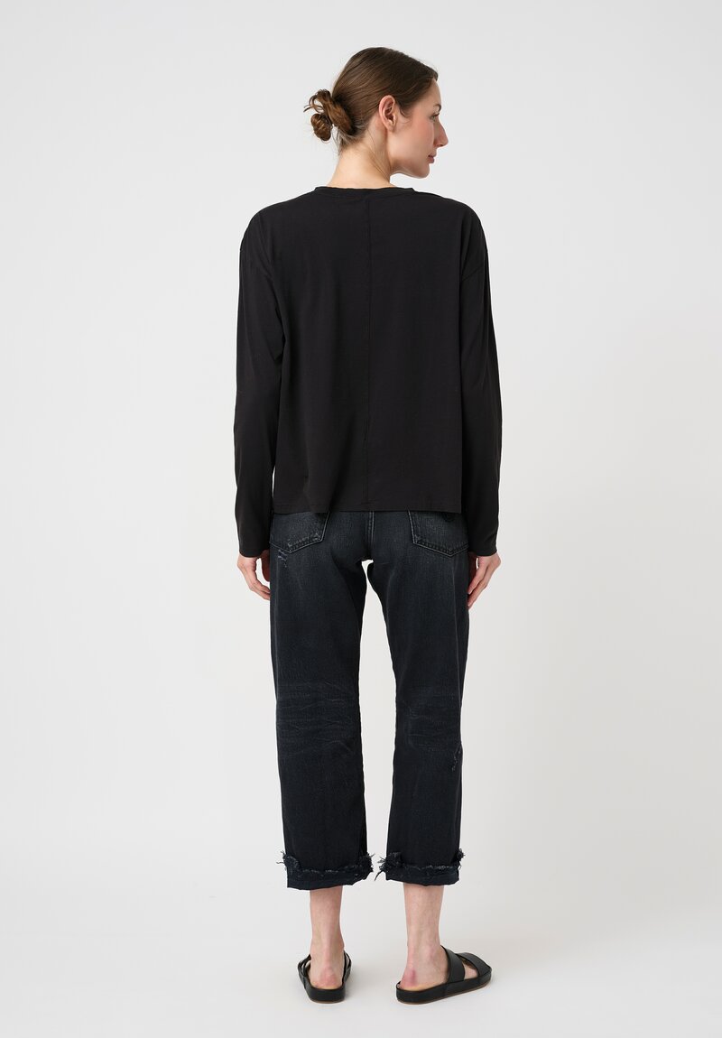 Lauren Manoogian Pima Cotton Fine Long Sleeve Crew Neck Tee in Black