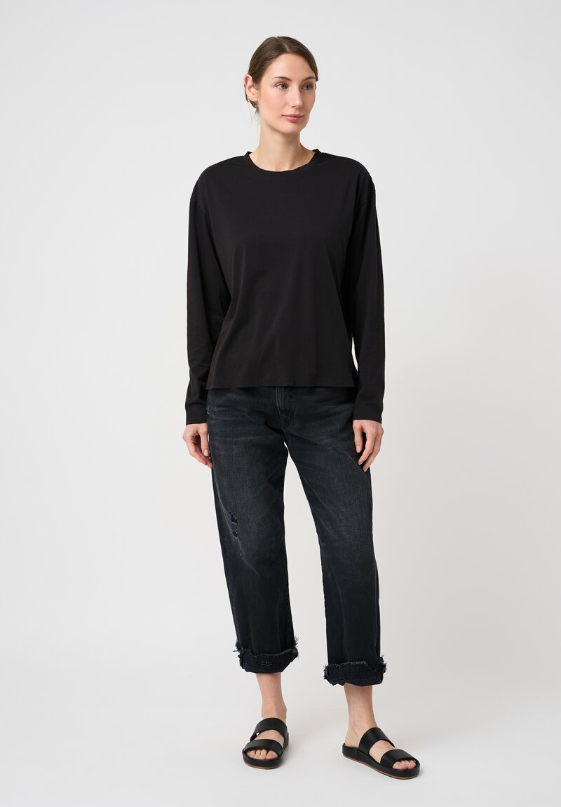 Lauren Manoogian Pima Cotton Fine Long Sleeve Crew Neck Tee in Black