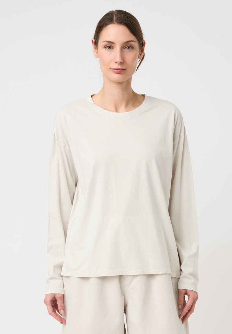 Lauren Manoogian Pima Cotton Long Sleeve Crew Neck Tee in Greige White