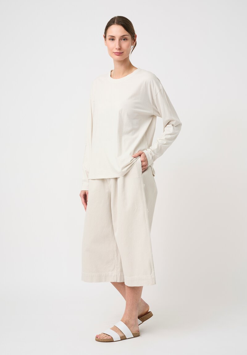 Lauren Manoogian Pima Cotton Long Sleeve Crew Neck Tee in Greige White