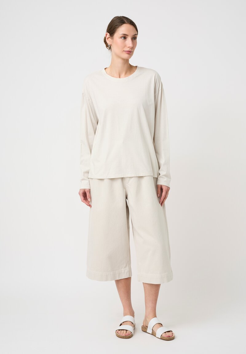 Lauren Manoogian Pima Cotton Long Sleeve Crew Neck Tee in Greige White