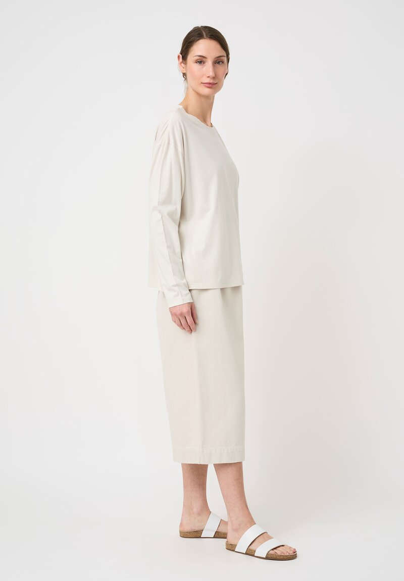 Lauren Manoogian Pima Cotton Long Sleeve Crew Neck Tee in Greige White