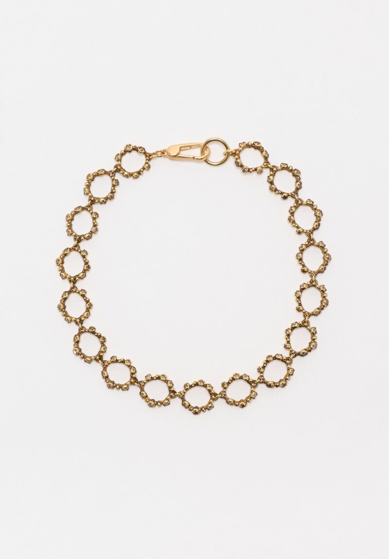 Noguchi Bijoux Granulated 14K Round Link & Pavé Brown Diamond Tsubu Bracelet 6.75