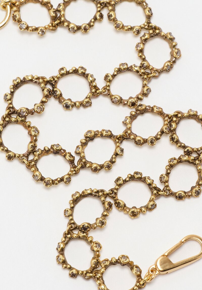 Noguchi Bijoux Granulated 14K Round Link & Pavé Brown Diamond Tsubu Bracelet 6.75