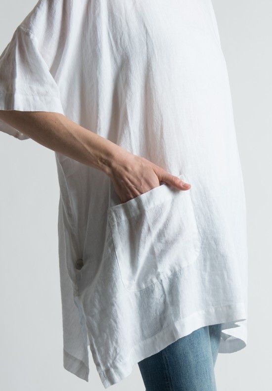 Eskandar Long Handkerchief Linen Top in White	