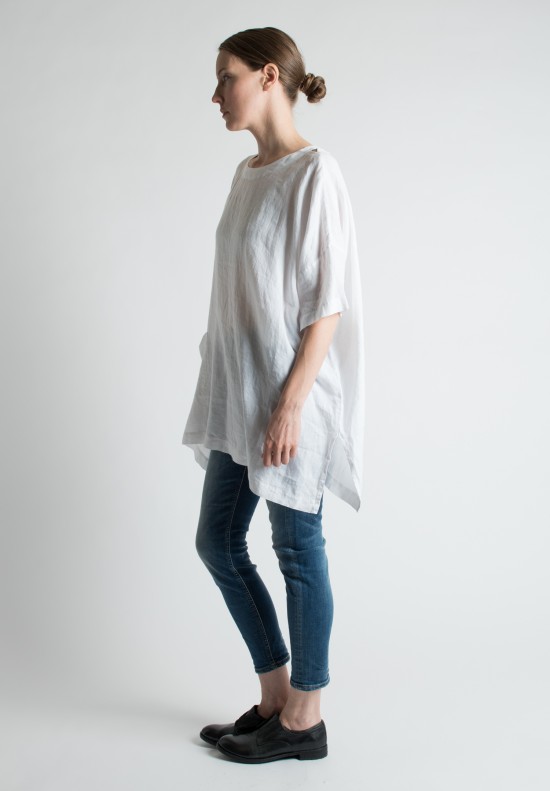 Eskandar Long Handkerchief Linen Top in White	