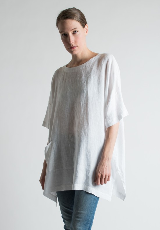 Eskandar Long Handkerchief Linen Top in White	