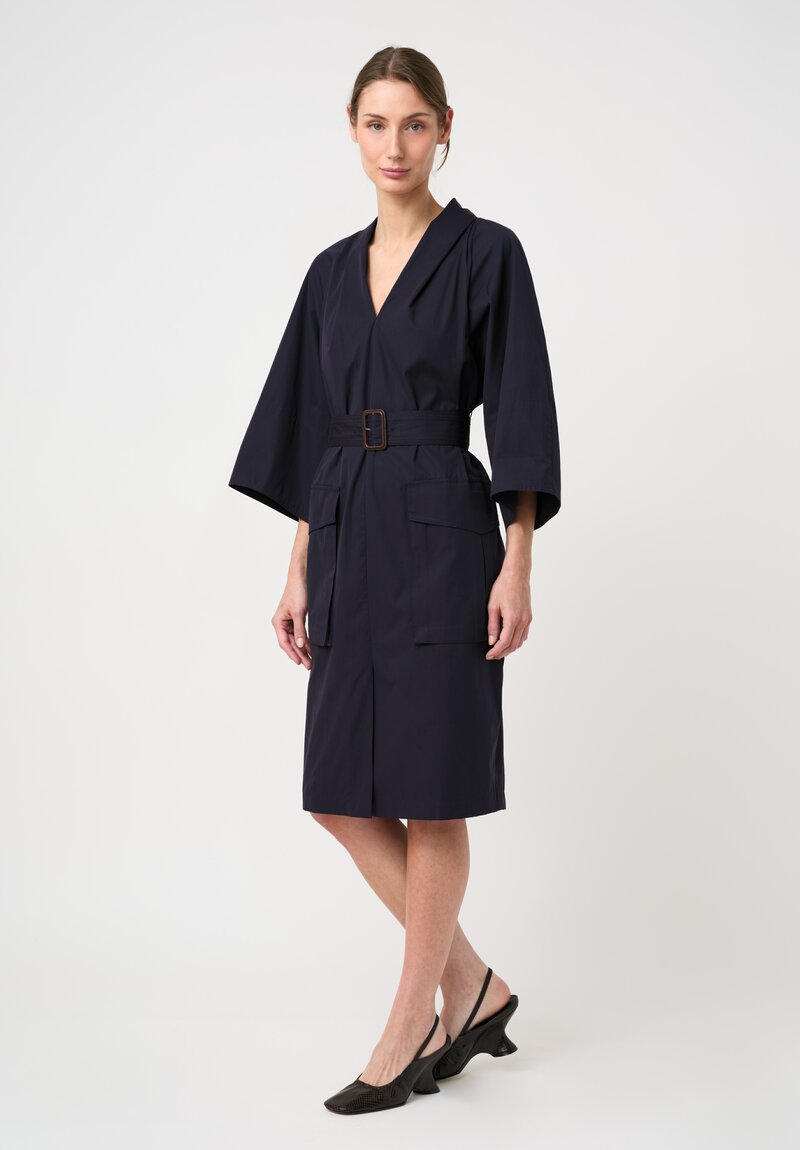 Dries Van Noten Cotton Belted Debrasa Dress in Navy Blue