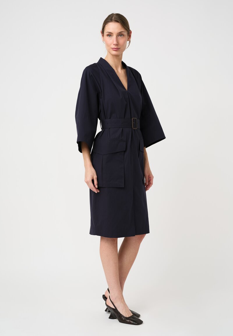 Dries Van Noten Cotton Belted Debrasa Dress in Navy Blue