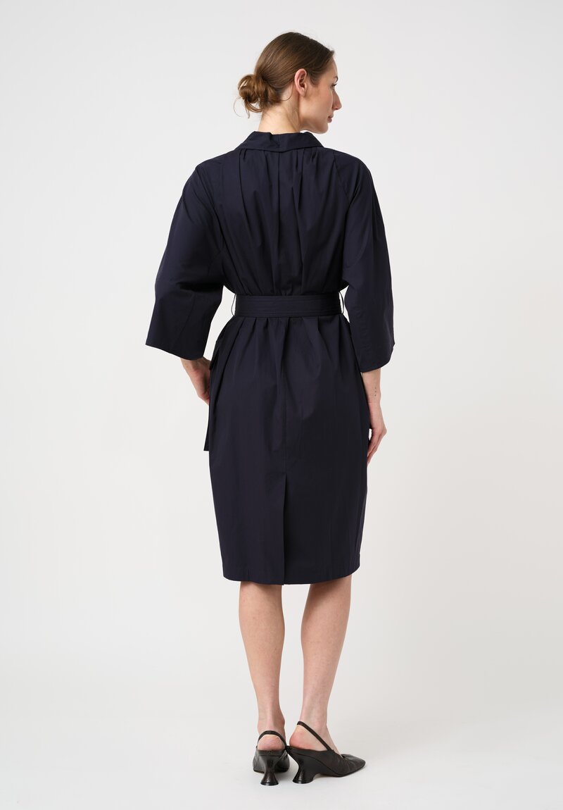 Dries Van Noten Cotton Belted Debrasa Dress in Navy Blue