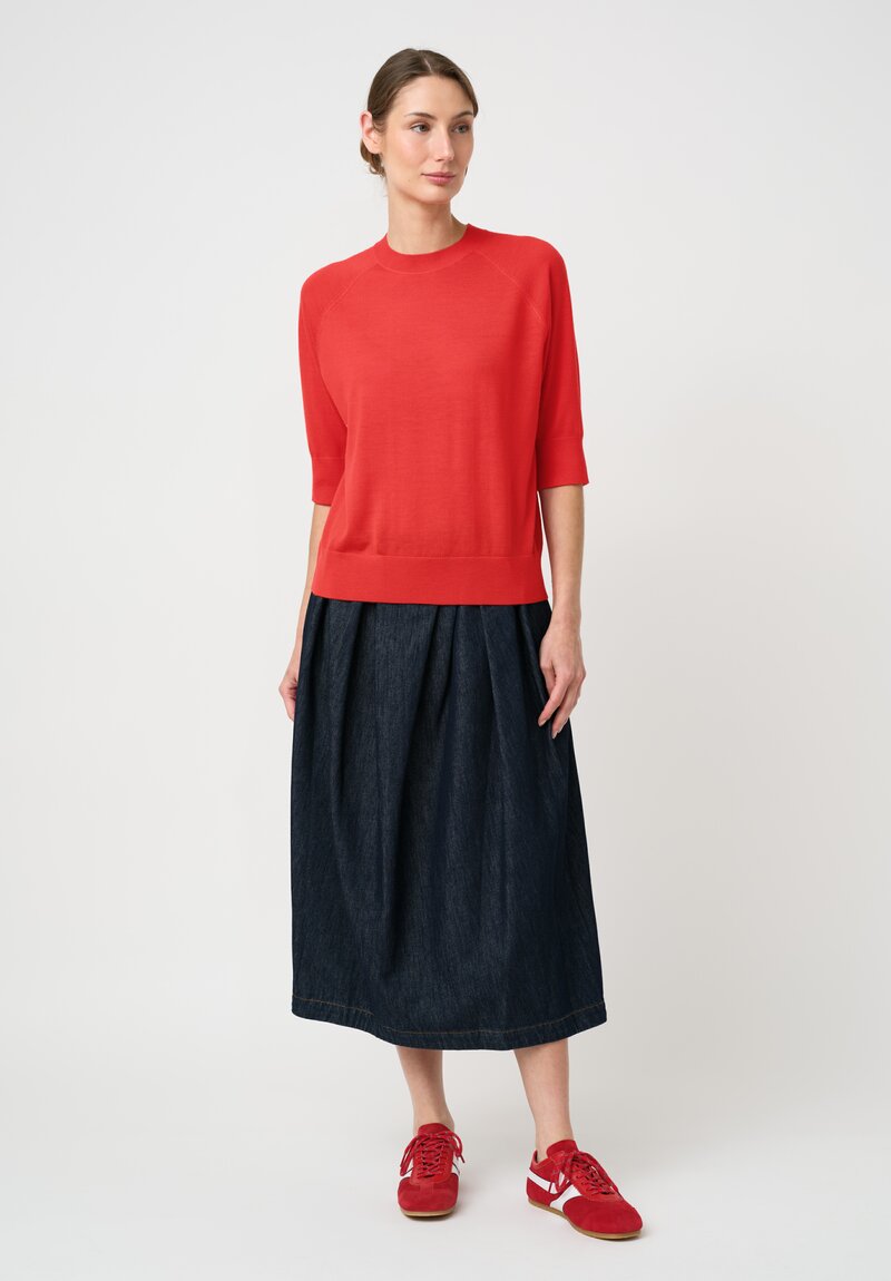 Dries Van Noten Thermal Raglan Crewneck Tuan Sweater in Poppy Red