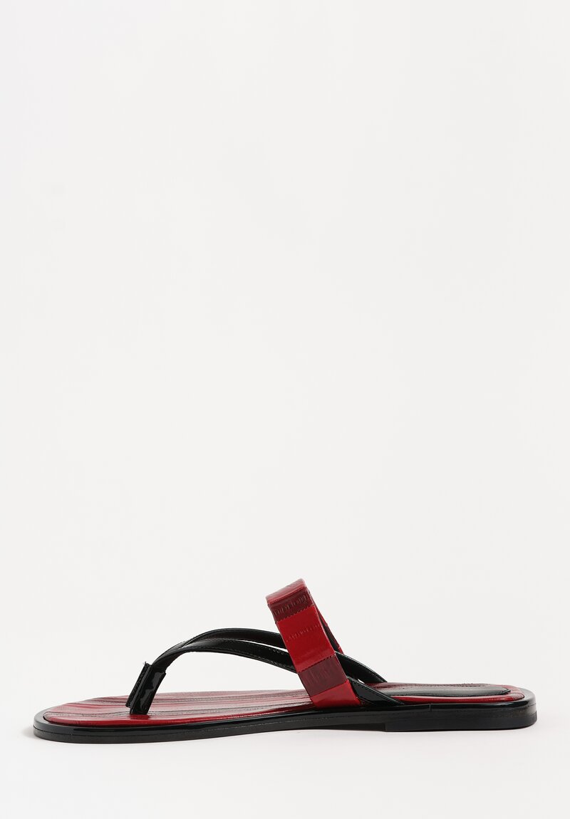 Dries Van Noten Polished Leather Striped Thong Sandal