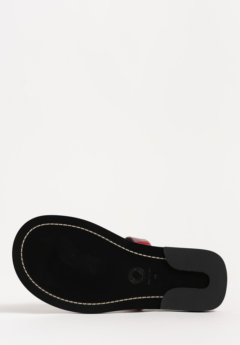 Dries Van Noten Polished Leather Striped Thong Sandal