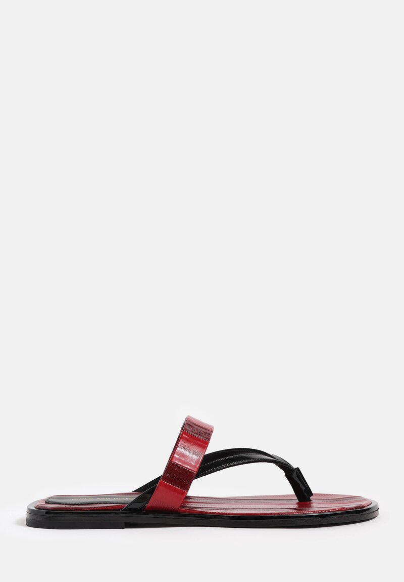 Dries Van Noten Polished Leather Striped Thong Sandal