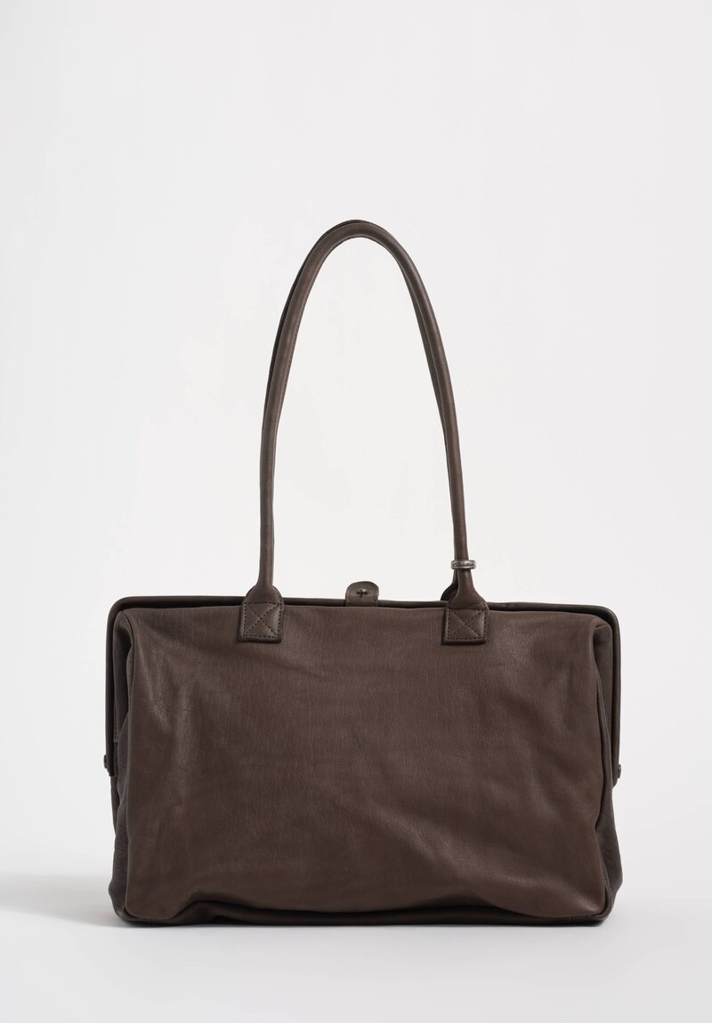 Christian Peau Soft Leather Square Frame Medium Handbag in Beton Brown
