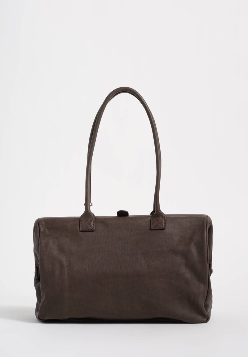 Christian Peau Soft Leather Square Frame Medium Handbag in Beton Brown