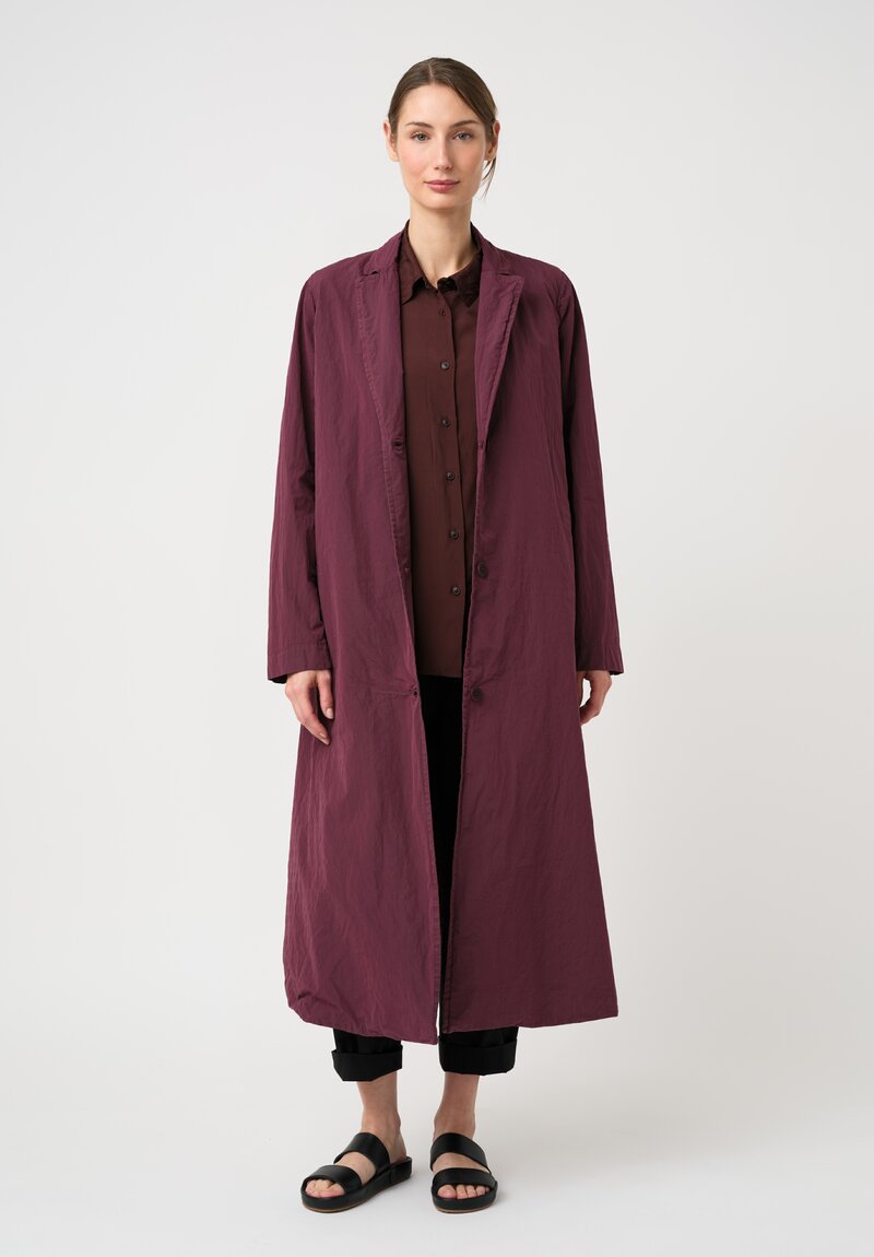 Casey Casey Washed Cotton Taffeta Belted Suisse Coat in Auburn Purple