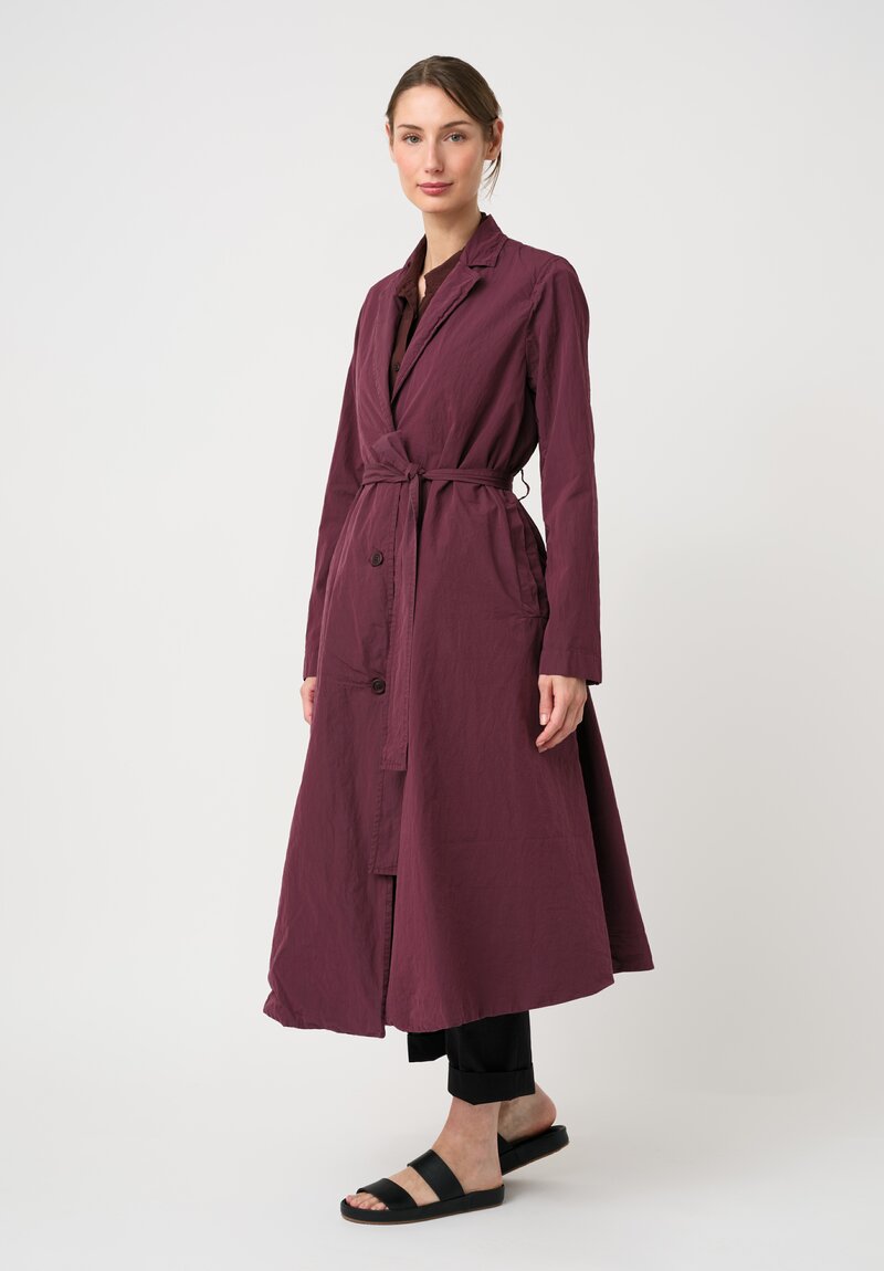 Casey Casey Washed Cotton Taffeta Belted Suisse Coat in Auburn Purple