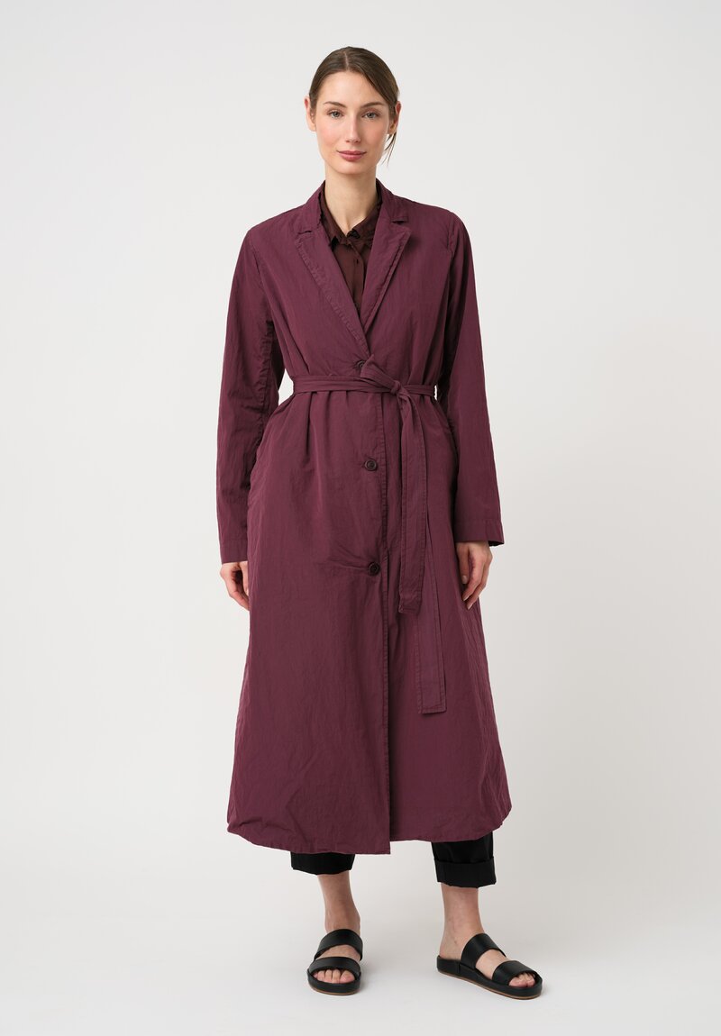 Casey Casey Washed Cotton Taffeta Belted Suisse Coat in Auburn Purple