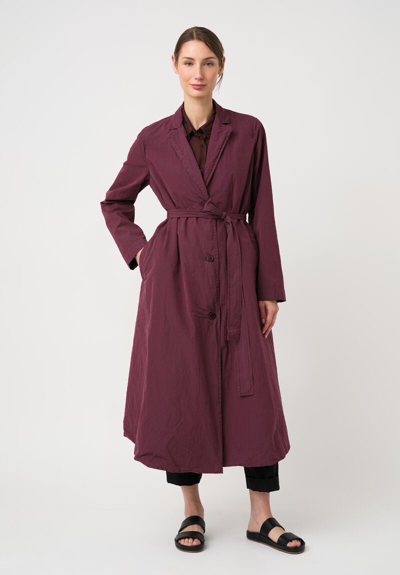 Casey Casey Washed Cotton Taffeta Belted Suisse Coat in Auburn Purple