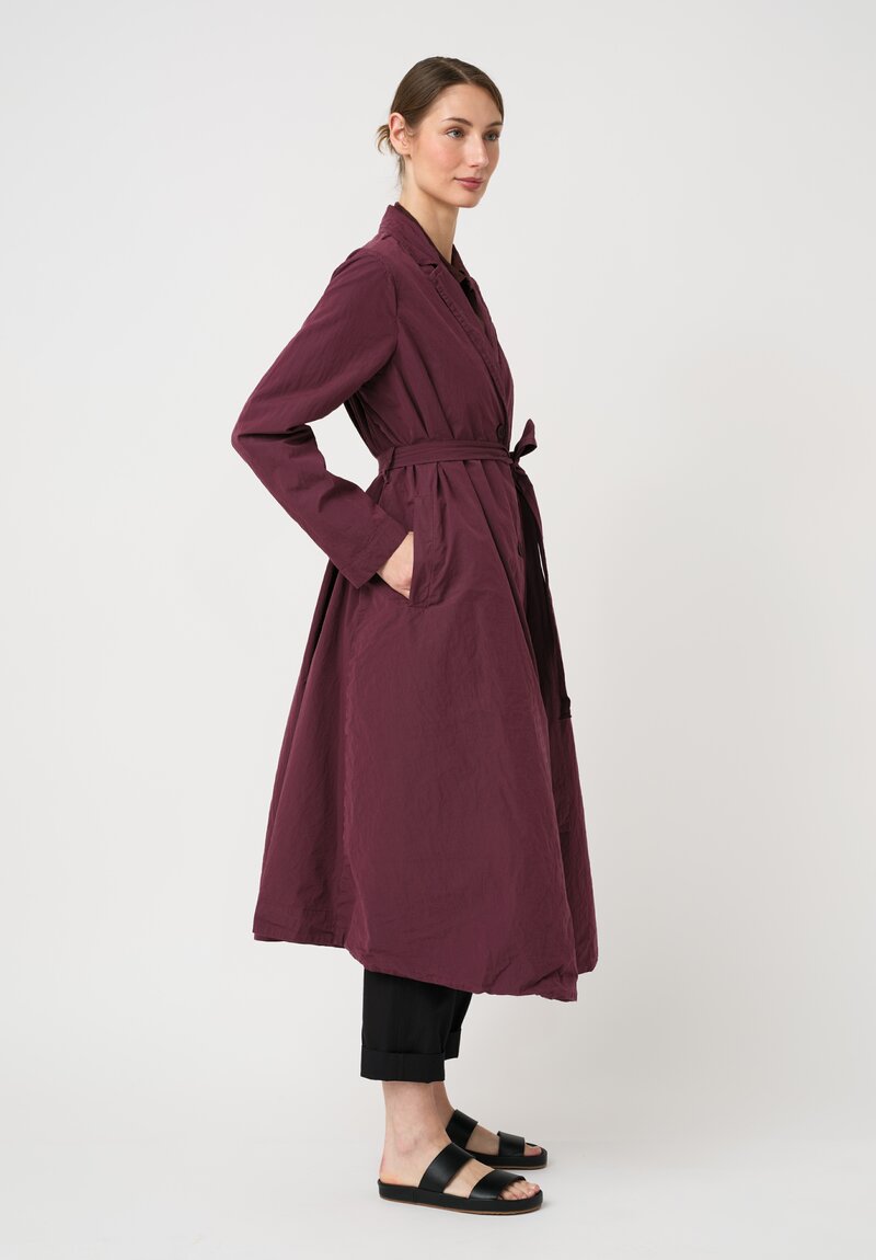 Casey Casey Washed Cotton Taffeta Belted Suisse Coat in Auburn Purple