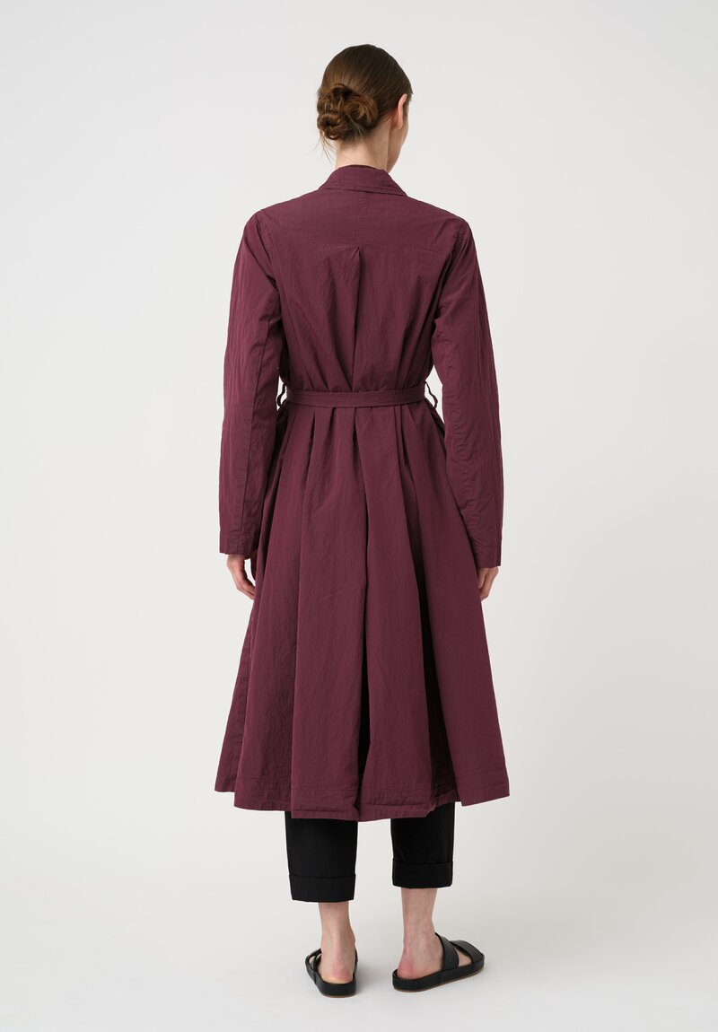 Casey Casey Washed Cotton Taffeta Belted Suisse Coat in Auburn Purple