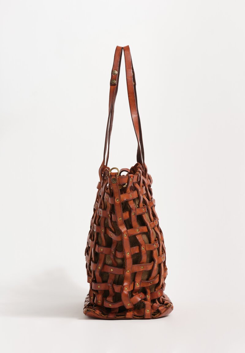 Campomaggi Laminated Cotton & Leather Valerie Shopping Bag Cognac Brown