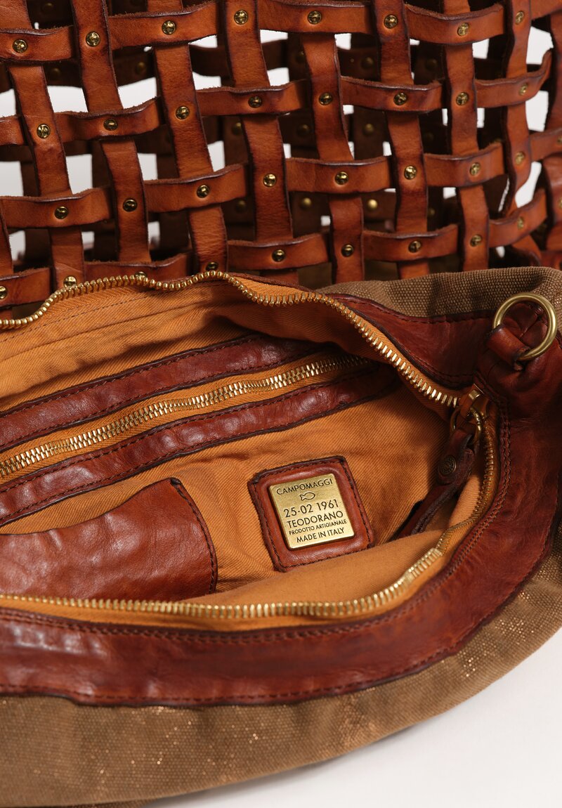 Campomaggi Laminated Cotton & Leather Valerie Shopping Bag Cognac Brown