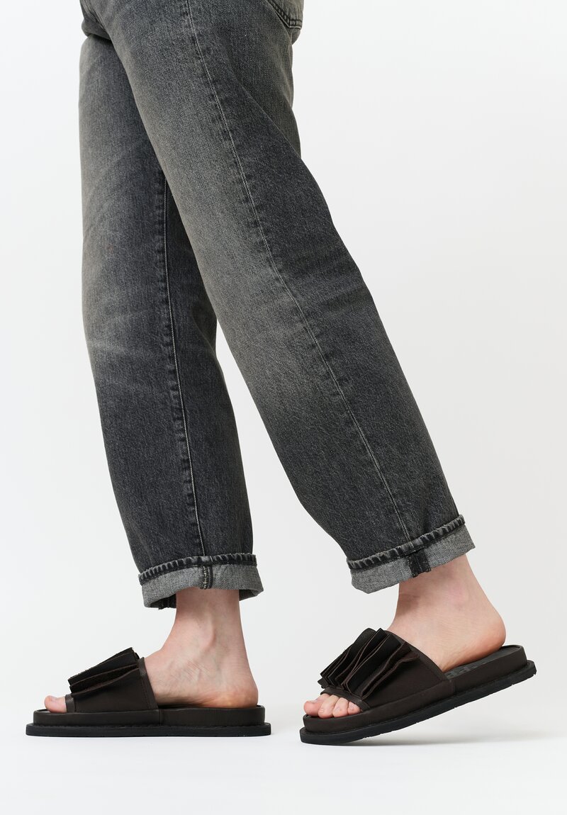Trippen Waxed Leather Slip On Slate Sandals