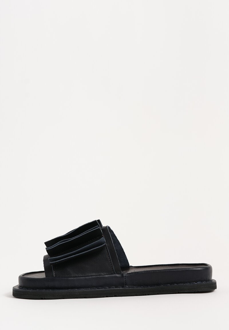 Trippen Waxed Leather Slip On Slate Sandals