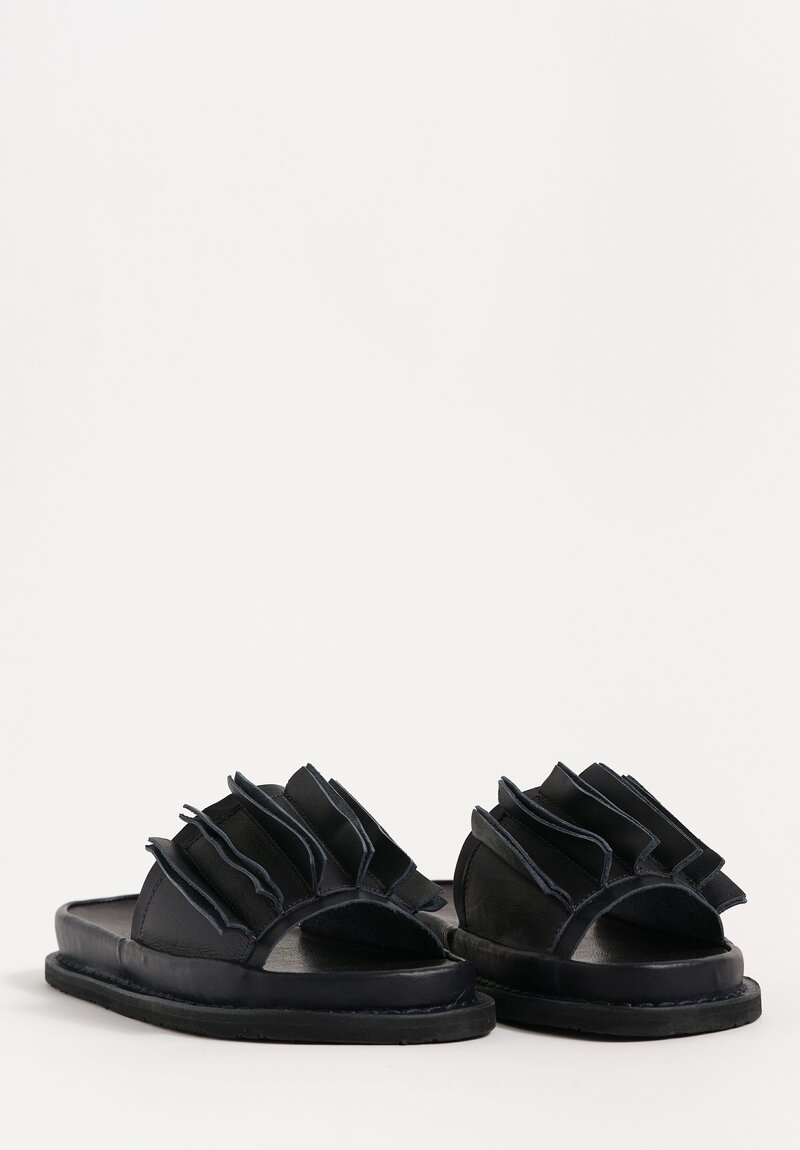 Trippen Waxed Leather Slip On Slate Sandals