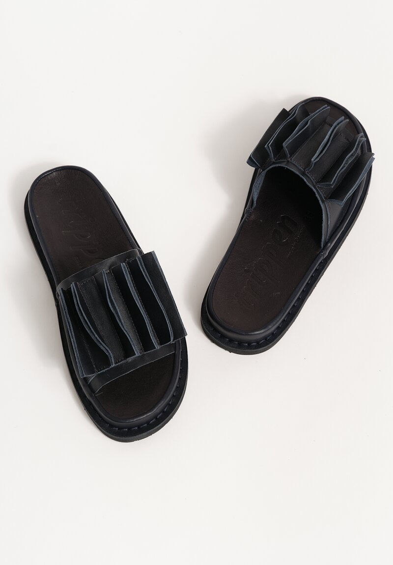 Trippen Waxed Leather Slip On Slate Sandals
