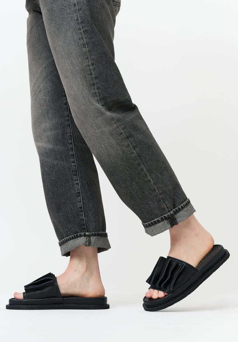 Trippen Waxed Leather Slip On Slate Sandals