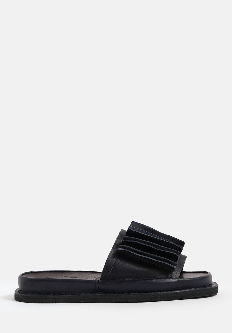 Trippen Waxed Leather Slip On Slate Sandals