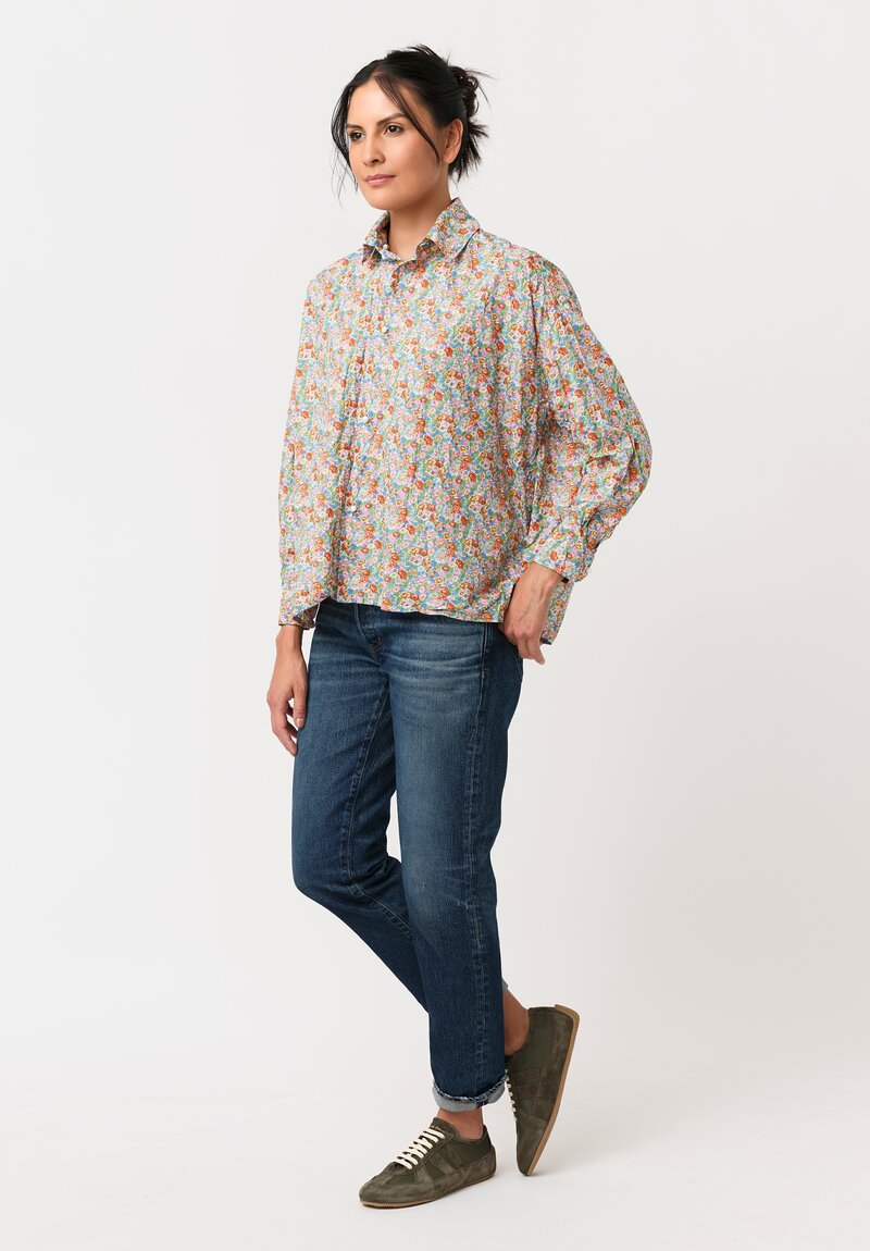 Daniela Gregis Washed Cotton Floral Cropped Uomo Larga Shirt