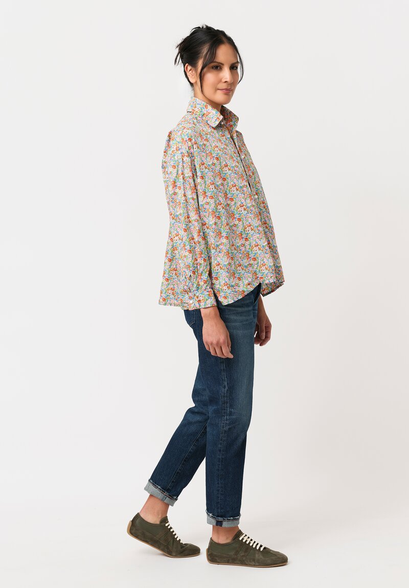 Daniela Gregis Washed Cotton Floral Cropped Uomo Larga Shirt