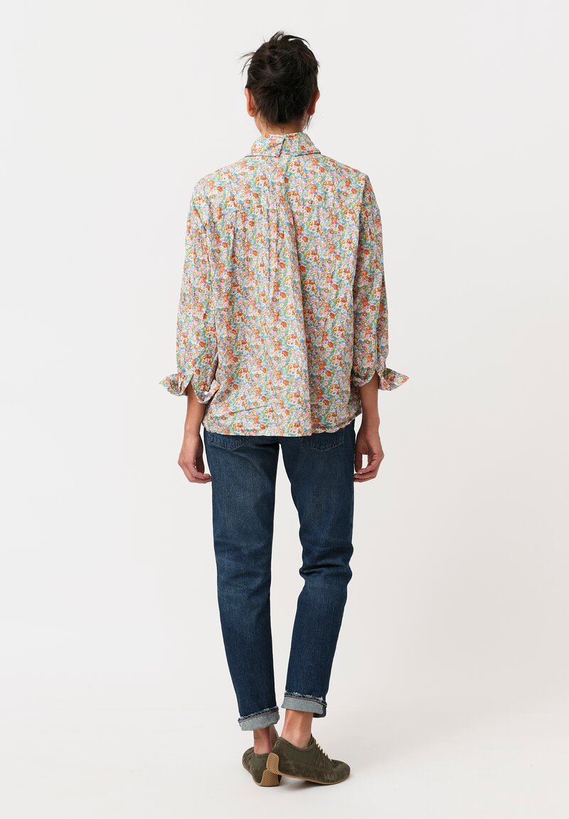Daniela Gregis Washed Cotton Floral Cropped Uomo Larga Shirt