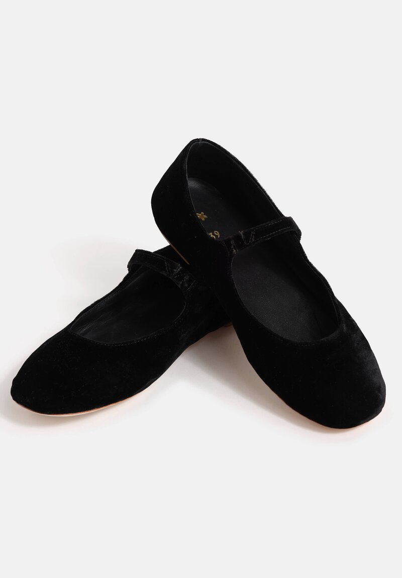 Daniela Gregis Cotton Velvet Ballerina Bottoncino Mary Jane Flats