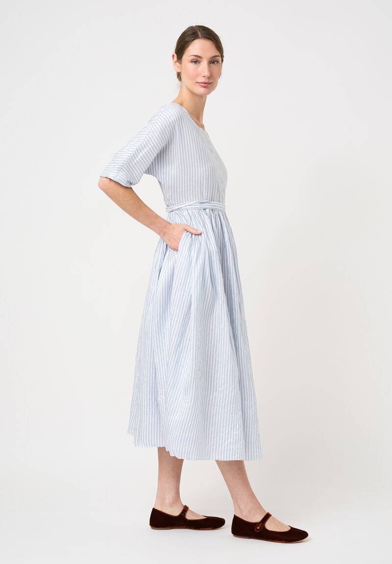 Christian Peau Silk Short Sleeve Dress in Blue & White Stripes