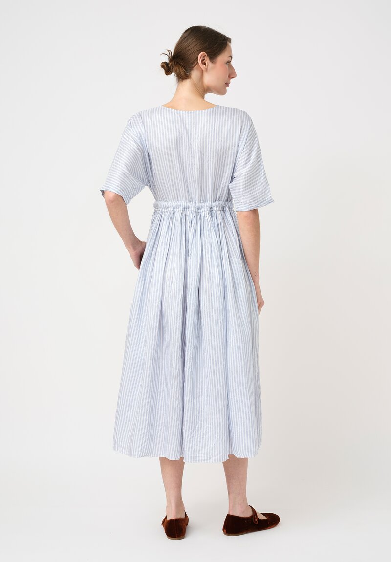 Christian Peau Silk Short Sleeve Dress in Blue & White Stripes