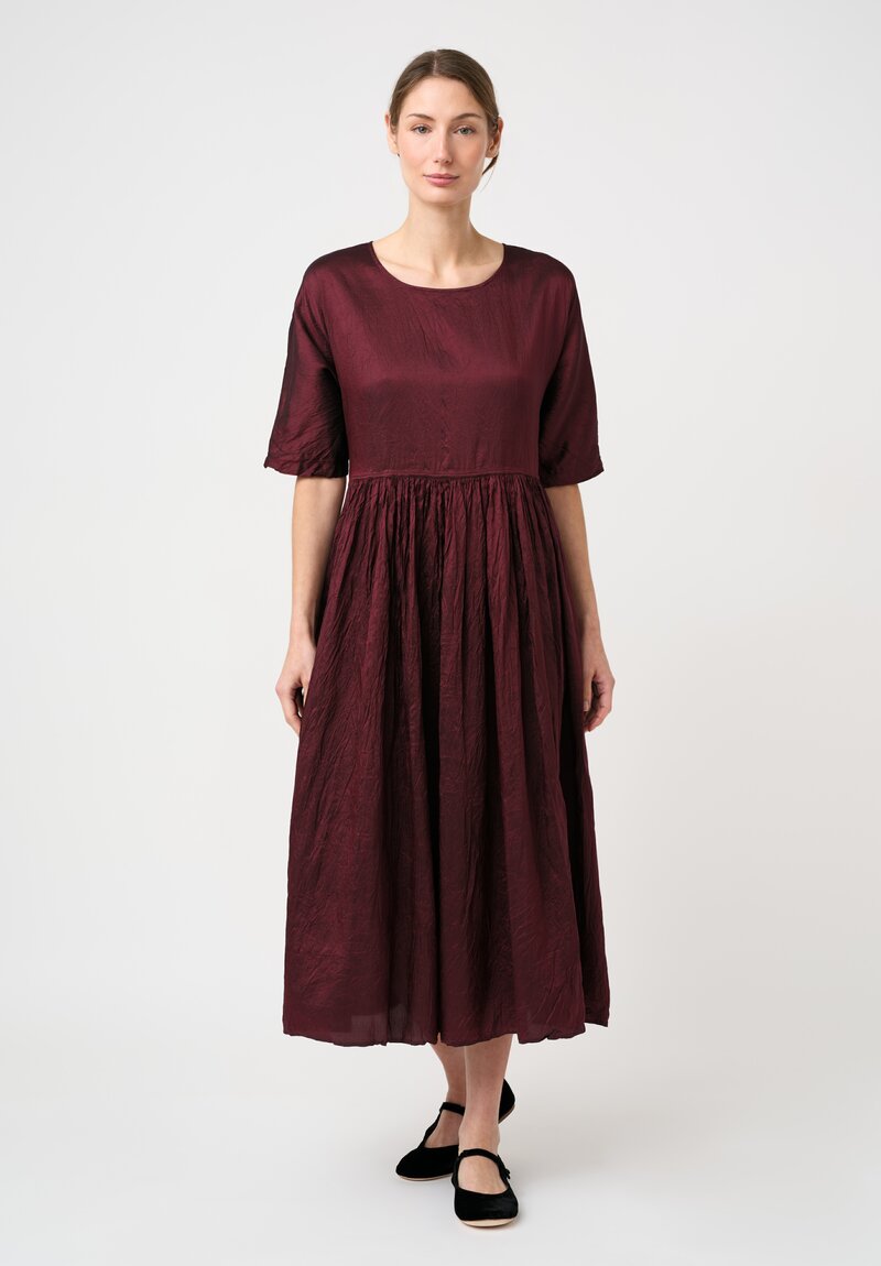 Christian Peau Silk Short Sleeve Dress in Plum Red