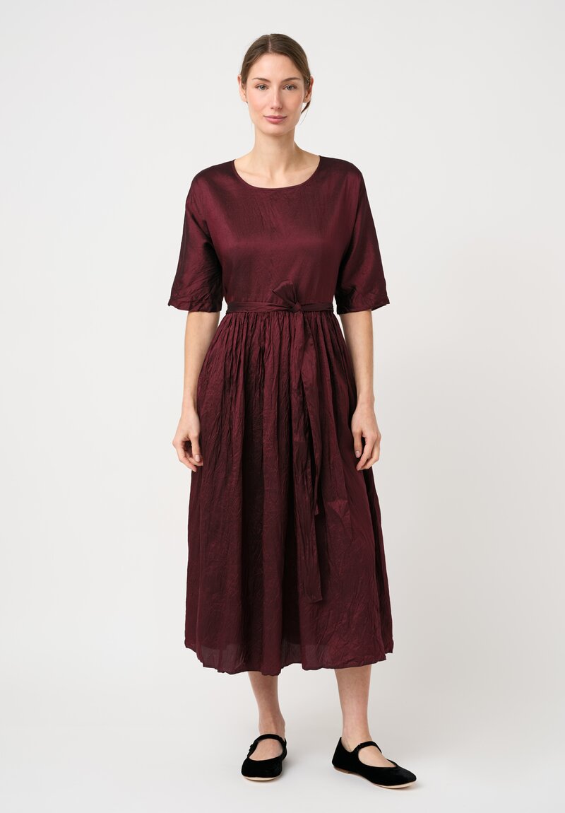 Christian Peau Silk Short Sleeve Dress in Plum Red