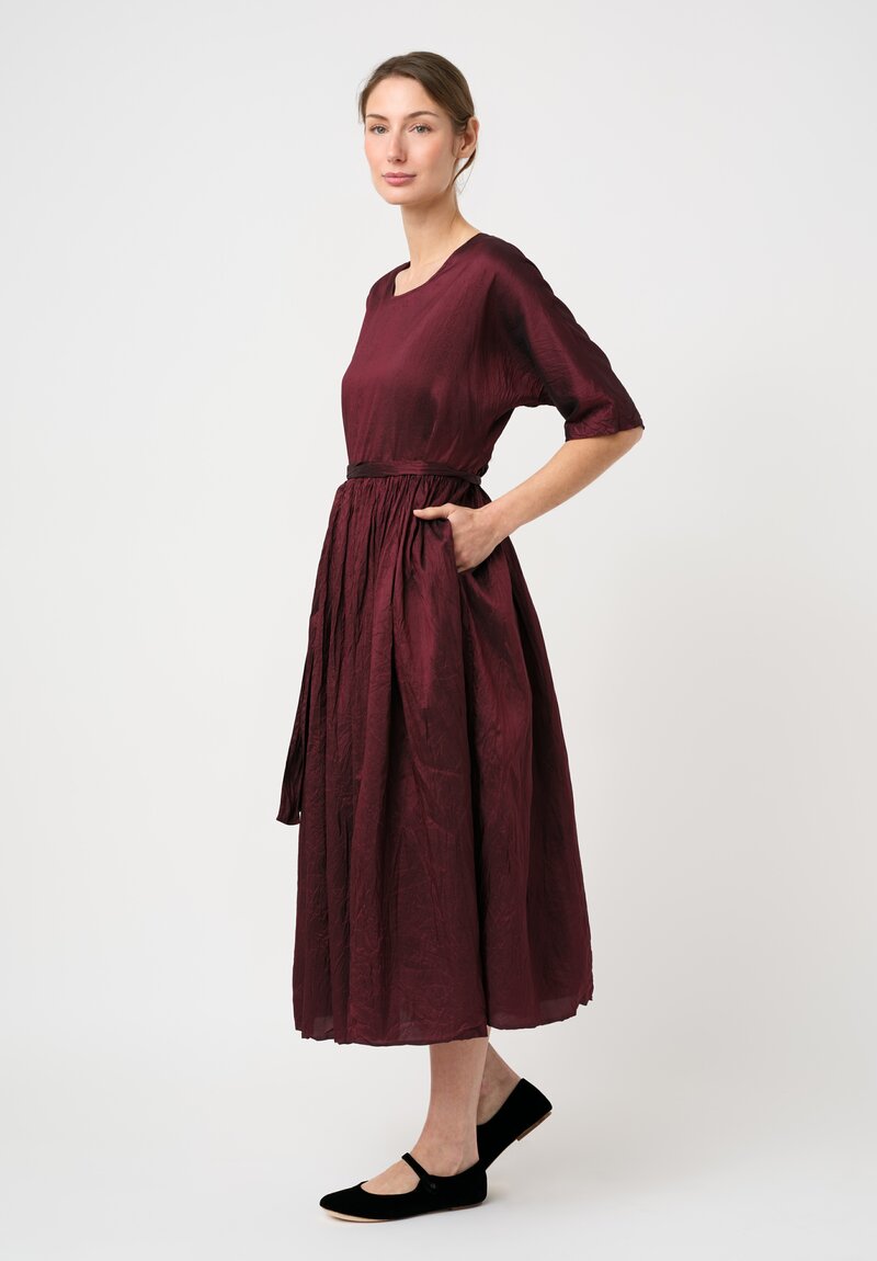 Christian Peau Silk Short Sleeve Dress in Plum Red