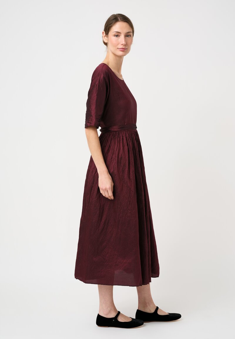 Christian Peau Silk Short Sleeve Dress in Plum Red