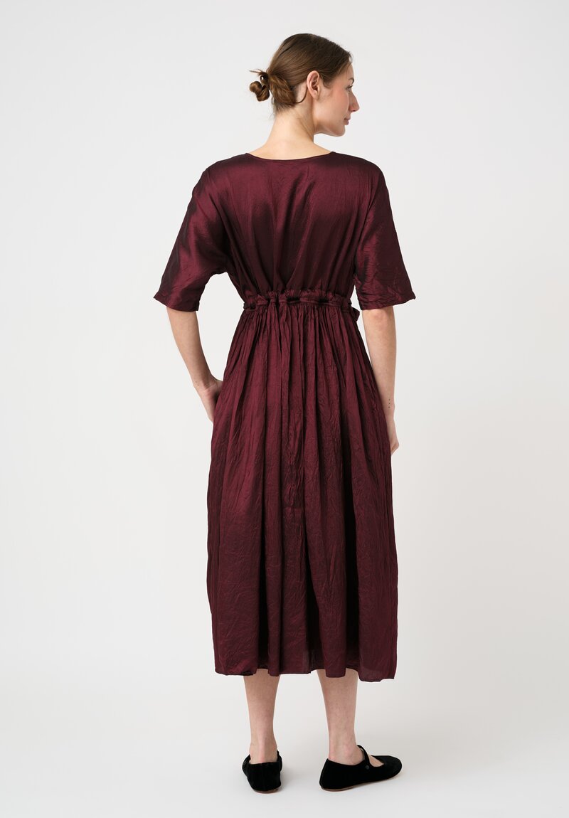Christian Peau Silk Short Sleeve Dress in Plum Red