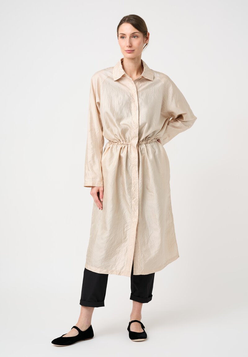Christian Peau Silk Concealed Button-Down Drawstring Duster Coat in Beige Natural