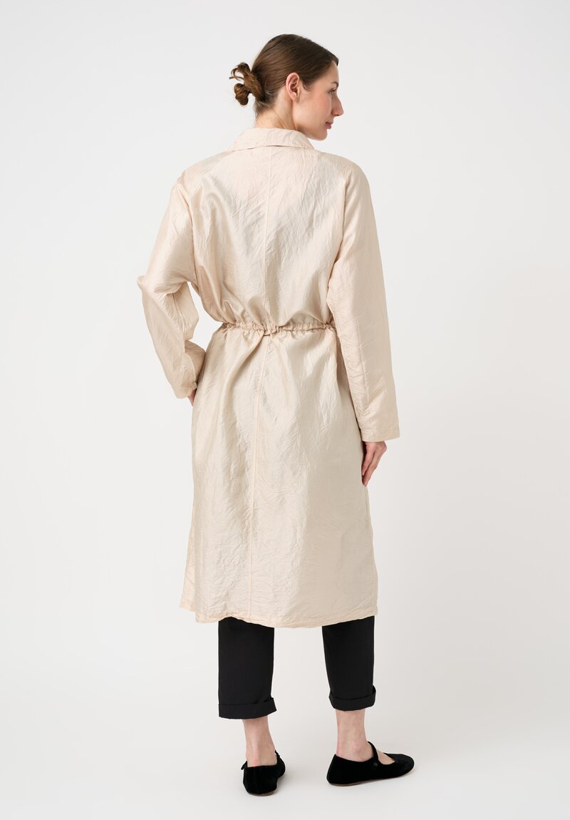 Christian Peau Silk Concealed Button-Down Drawstring Duster Coat in Beige Natural