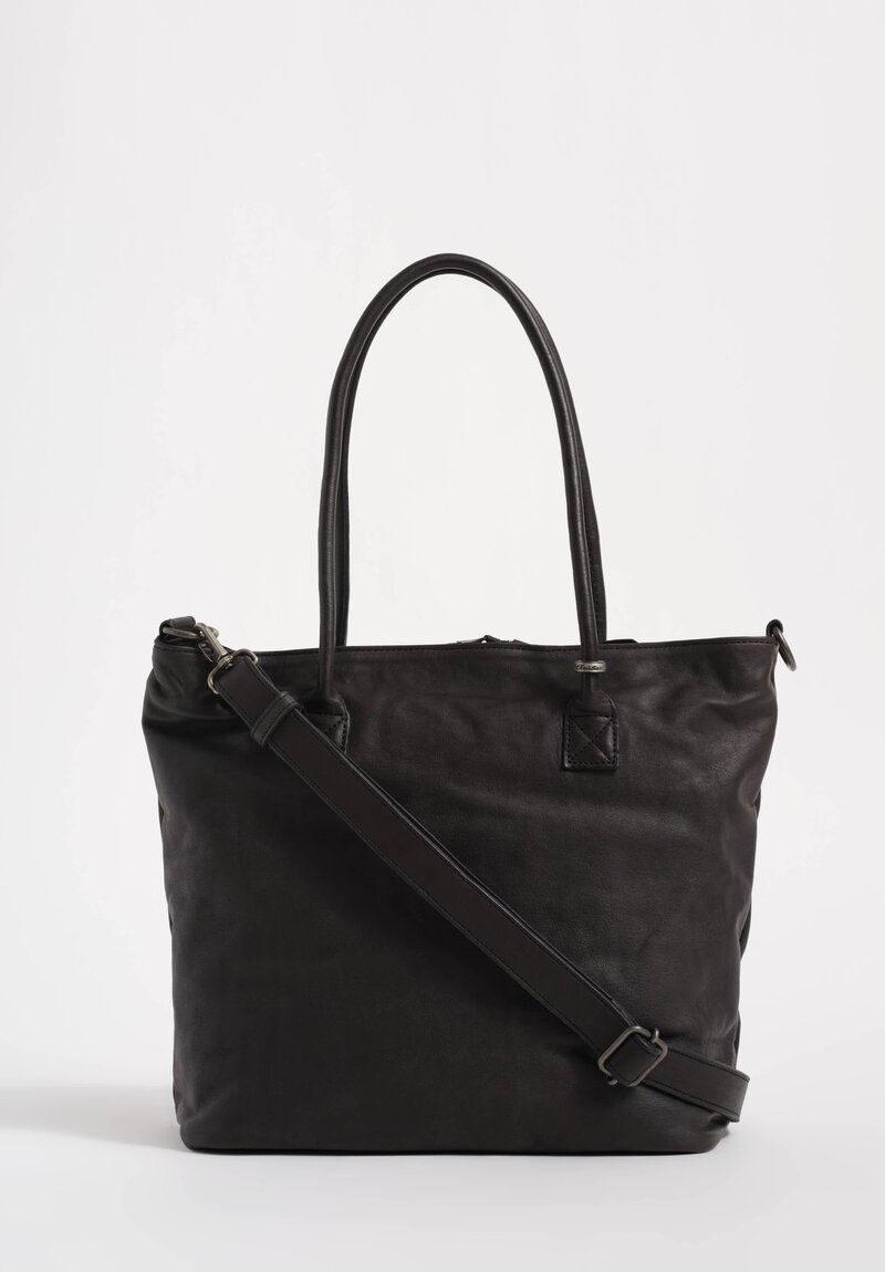 Christian Peau Soft Leather Double Compartment Small Tote Bag with Zipper Closure in Black